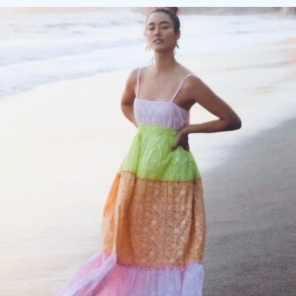 Marc New York Pastel Colorblock Tiered Maxi Dress - Pink, Lime, Orange
